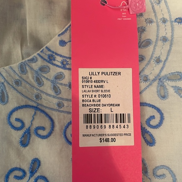 NWT Lilly Pulitzer Lailah Short Sleeve Blouse in Boca Blue - Picture 7 of 7